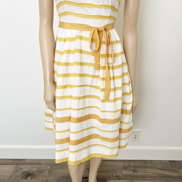 [Anthropologie] Moulinette Soeurs Golden Yellow Striped Fit & Flare Dress Size 4 - Picture 8 of 12